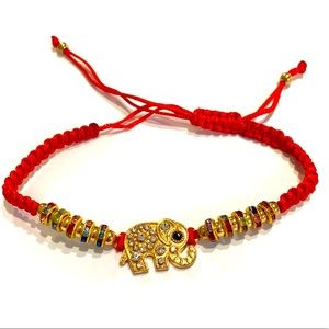 Elephant Macrame Bracelet Red Gold With Rhinestones